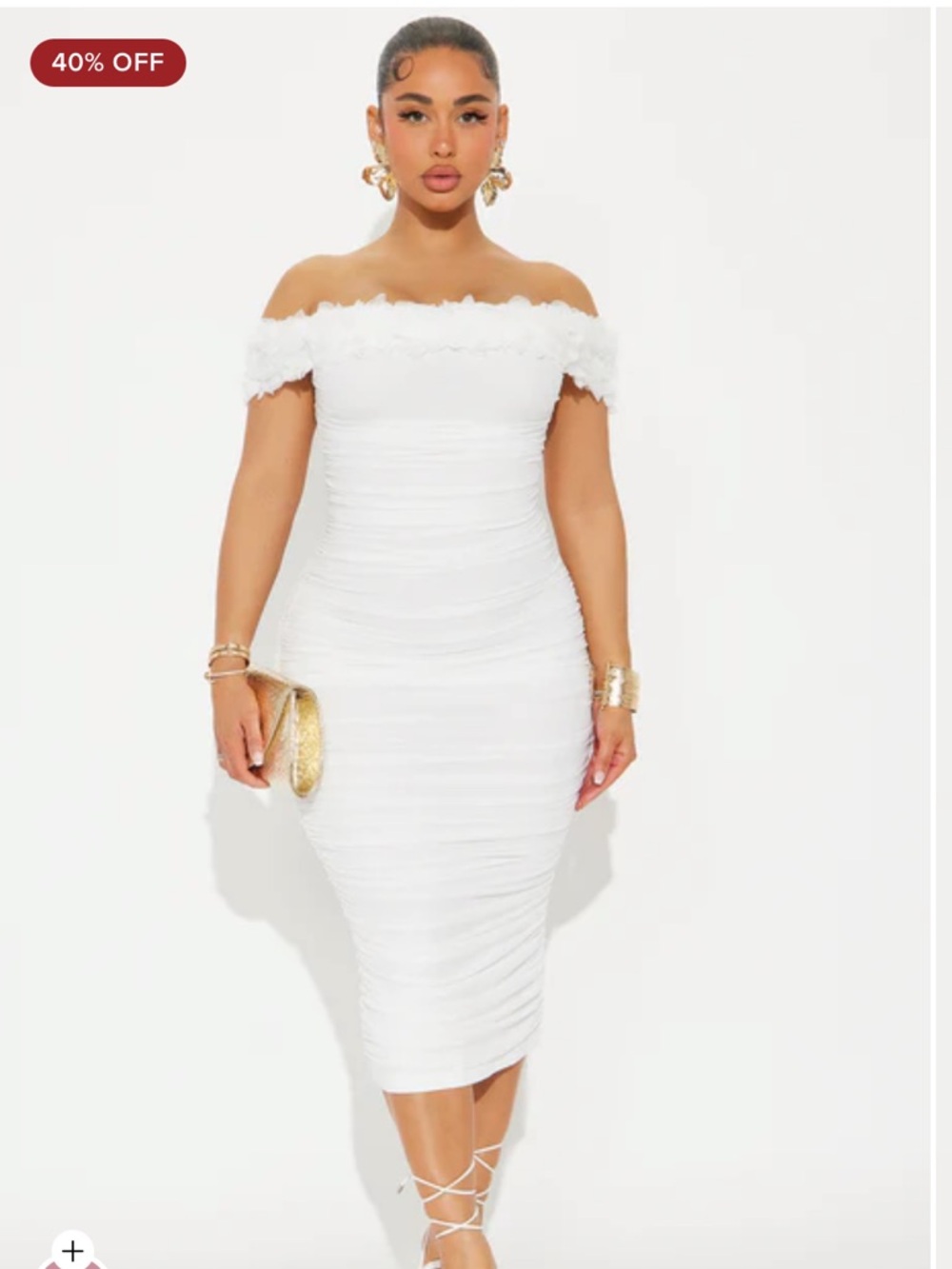 🌸White Ruched Off-Shoulder Midi Dress🌸